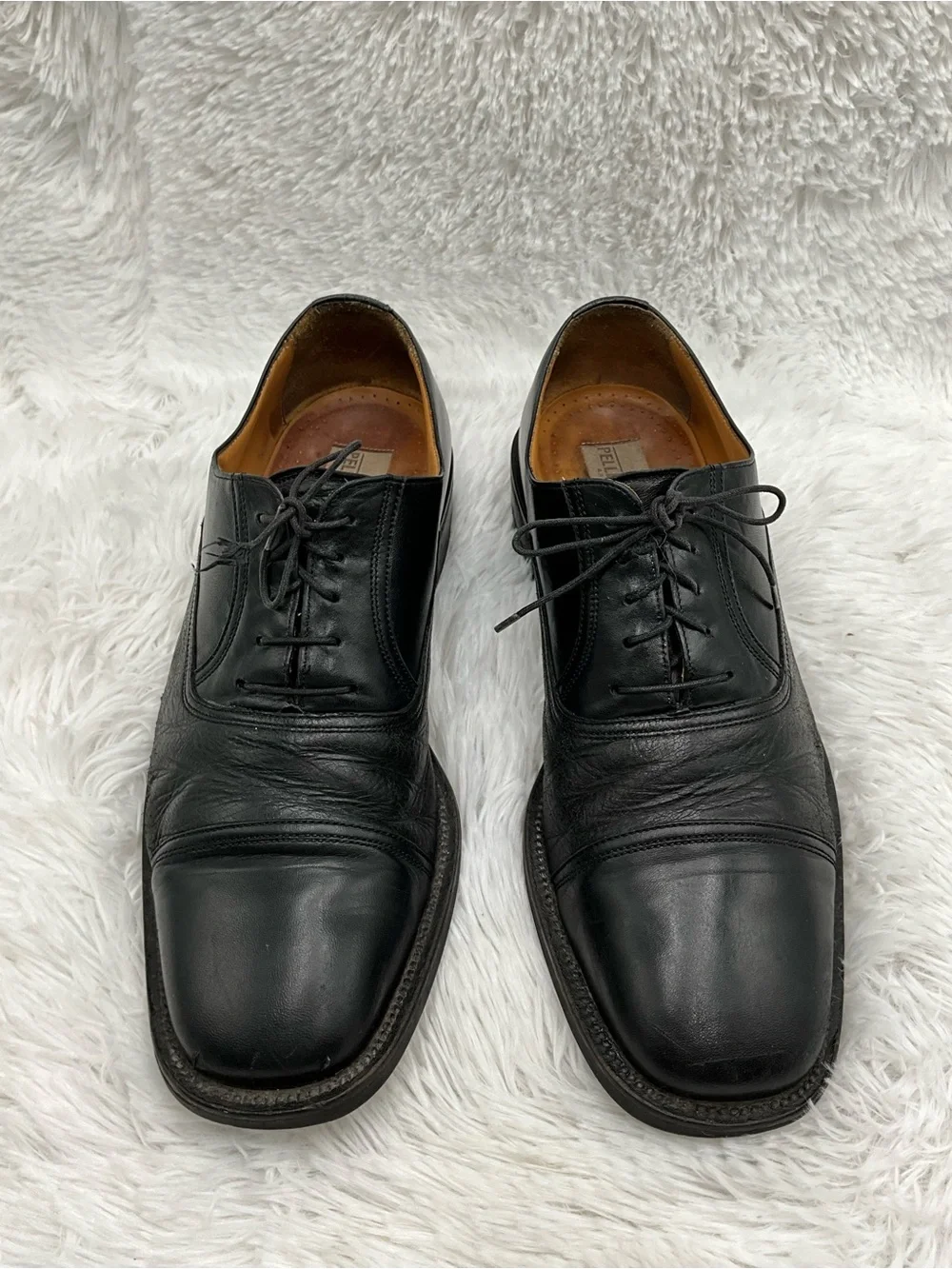 Pelle Line Shoes Oxfords Size 9.5 Black Leather Cat’s Paw Heel Made in Spain
